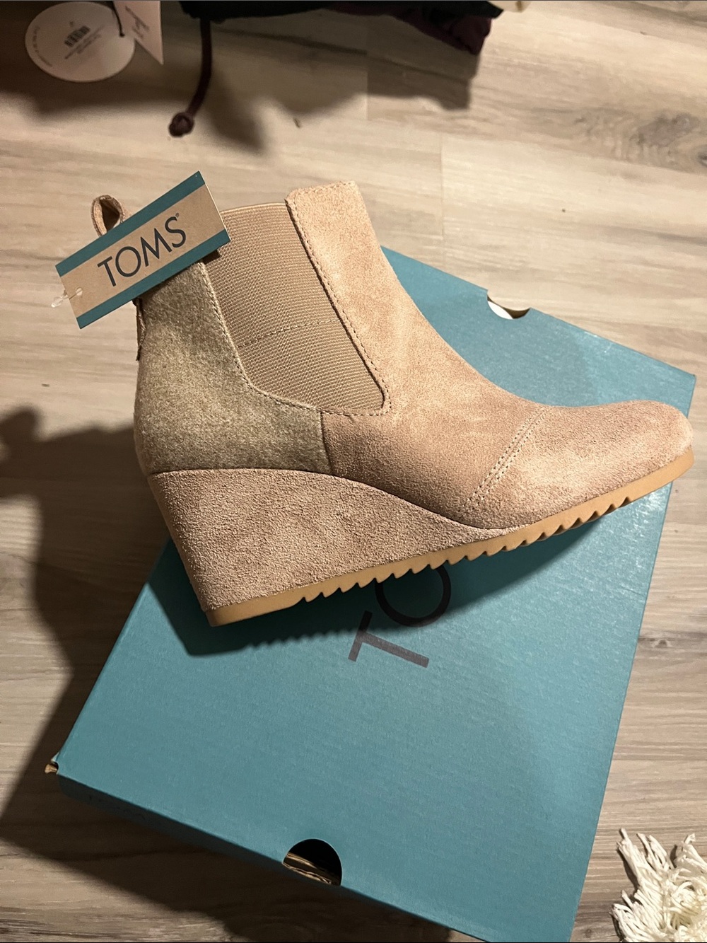 TOMS Suede Wedge Chelsea Bootie in Taupe